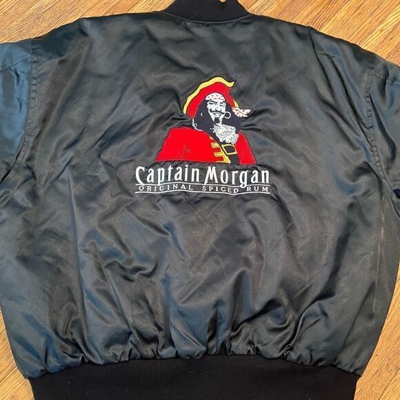 Vintage 90s Captain Morgan black embroidered bomber jacket - Picture 1 of 5